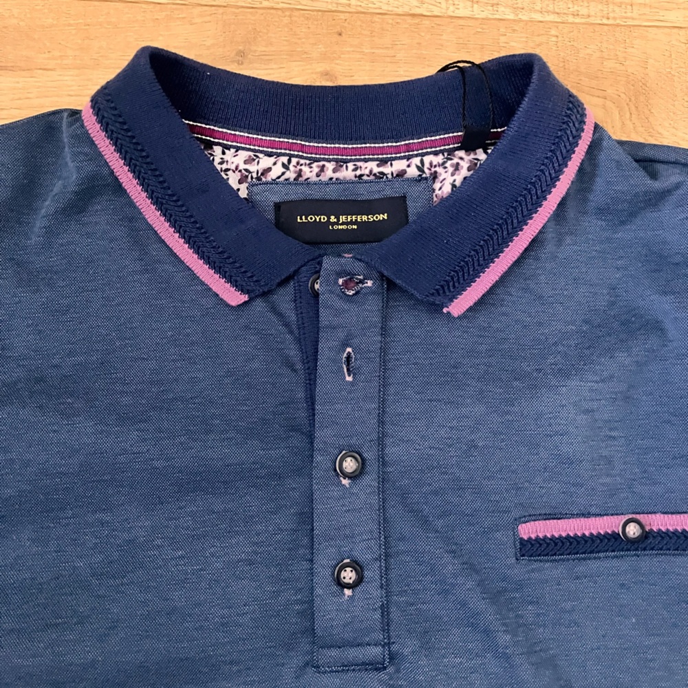 Lloyd & Jefferson Blue Polo Shirt with Pink Accents